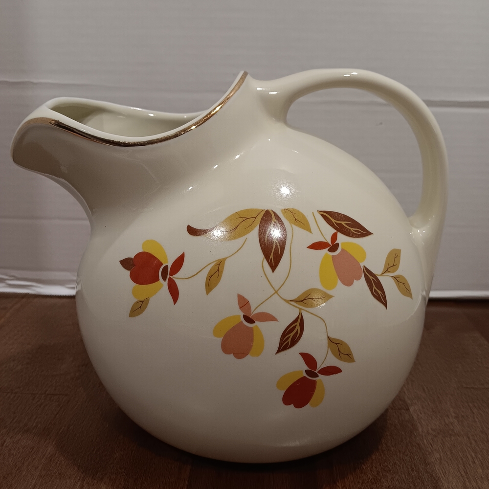 Ivory Floral Ceramic Pitcher with Gold Trim
